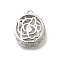 Brass Pendants, Round with Rose Charms, Real Platinum Plated, 23x20x11.5mm, Hole: 1.8mm