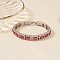 Elegant Brass Cubic Zirconia Rectangle Link Chain Bracelets for Women, with Rhinestone, Red, 7-1/8 inch(18cm), link: 60x40mm