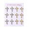 Ion Plating(IP) 304 Stainless Steel Cross Stud Earrings, with Rhinestone, Golden & Stainless Steel Color, 15x11mm