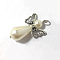 ABS Plastic & Acrylic Imitation Pearl Angel Pendants, with Alloy Wing Beads, for Wedding Decoration, Antique Silver, 29x18x10mm, Hole: 2mm