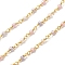Handmade Brass Link Chain, with Glass Beads, Soldered, with Spool, Real 18K Gold Plated, 8~8.5x2mm, about 16.40 Feet(5m)/Roll