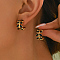 Elegant Stainless Steel Leaf Stud Earrings, Golden, Black, 17mm