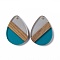 Transparent Resin & Walnut Wood Pendants, Water Drop Charms, Teal, 35.5x26x3.5mm, Hole: 2mm
