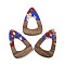 Walnut Wood Pendant, Resin & Gold Foil, Teardrop, Royal Blue, 45x30x3.5mm, Hole: 2mm