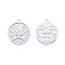 Non-Tarnish 201 Stainless Steel Pendants, Flat Round with Star, Stainless Steel Color, 28.5x25x2mm, Hole: 2.5mm