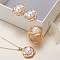 Brass Micro Pave Clear Cubic Zirconia Pendant Necklaces & Stud Earrings & Rings Sets, with Natural Freshwater Pearl, Golden, 18x18mm