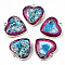 Natural Regalite/Imperial Jasper/Sea Sediment Jasper Pendants, with Light Gold Tone Brass Edge and Brass Settings, Dyed, Two Tone, Heart, 27x26x7mm, Hole: 2mm