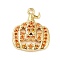 Rack Plating Brass Orange Cubic Zirconia Pendants, Lead Free & Cadmium Free, Long-Lasting, Pumpkin Charm, Real 18K Gold Plated, 18x14x3mm, Hole: 1.2mm