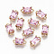 Transparent Glass Links Connectors, with Light Gold Tone Brass Findings, Long-Lasting Plated, Cadmium Free & Lead Free, Rectangle, Pearl Pink, 12x6x4.5mm, Hole: 1.4mm
