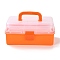 Rectangle Portable PP Plastic Storage Box, with 3-Tier Fold Tray, Tool Organizer Handled Flip Container, Dark Orange, 15.5x28x12.5cm