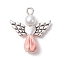 Resin Imitation Pearl Pendants, Rose Angel Charms with Antique Silver Plated Alloy Heart Wings, Misty Rose, 23.5~24x21.5x7mm, Hole: 1.8~2.2mm
