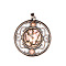 Retro Hollow Natural Blue Spot Jasper Pendants, Flat Round Pendants, with Red Copper Metal Finding , 36x33mm