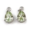 Brass Pave Cubic Zirconia Pendants, Teardrop Charms, with Glass & Jump Ring, Rack Plating, Platinum, Lead Free & Cadmium Free, Long-Lasting Plated, Yellow Green, 11.5x7x5.5mm, Hole: 1.6mm