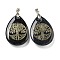 Synthetic Blue Goldstone Teardrop Pendants, Golden Tree of Life Charms with Rack Plating Platinum Tone Brass Snap on Bails, Platinum, Cadmium Free & Lead Free, 37x23x7mm, Hole: 5x4mm