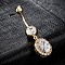Piercing Jewelry, Brass Cubic Zirconia Navel Ring, Belly Rings, with Surgical Stainless Steel Bar, Cadmium Free & Lead Free, Real 18K Gold Plated, Oval, Clear, 37x10mm, Bar: 15 Gauge(1.5mm), Bar Length: 3/8