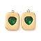 304 Stainless Steel Pendants, with Rhinestone, Ion Plating(IP), Rectangle with Heart, Fern Green, 16x11x4.5mm, Hole: 1.2mm