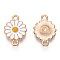 Zinc Alloy Enamel Sunflower Connector Charms, Flower Links, Light Gold, White, 18x12x2mm, Hole: 1.8mm