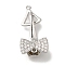 Brass Micro Pave Clear Cubic Zirconia Fold Over Clasps, Cadmium Free & Nickel Free & Lead Free, Bowknot, Platinum, 29mm