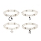 ABS Plastic Imitation Pearl  & Rhinestone Beaded Stretch Bracelet with Alloy Charm for Women, White, Mixed Patterns, Pendant: 17~20x14~18x1.5~2mm, Inner Diameter: 2-1/8 inch(5.3cm)