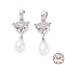 Anti-Tarnish Rhodium Plated 925 Sterling Silver Micro Pave Cubic Zirconia Pendants, Fox Charms with Natural Pearl Beads, with S925 Stamp, Platinum, 27x11.5x6.5mm, Hole: 3x4.3mm