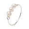 Round Natural Cultured Freshwater Pearl Finger Rings, Copper Wire Wrapped Rings, Silver, US Size 9 3/4(19.5mm)