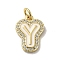 Brass Micro Pave Cubic Zirconia Pendants, Cadmium Free & Nickel Free & Lead Free, with Jump Rings, Real 18K Gold Plated, Letter Y, 18.5x13.5x2mm, Hole: 3.8mm