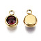 PVD Vacuum Plating 201 Stainless Steel Rhinestone Charms, Birthstone Charms, Flat Round, Real 18K Gold Plated, Garnet, 8.5x6x3mm, Hole: 1.5mm