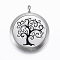 316 Surgical Stainless Steel Diffuser Locket Pendants, with Perfume Pad and Magnetic Clasps, Flat Round with Tree of Life, Stainless Steel Color, Black, 37x30x6.5mm, Hole: 5mm, inner diameter: 23mm