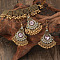 Bohemian Style Zinc Alloy & Rhinestone & Plastic Pearl Tassel Pendant Necklace & Dangle Earring, Antique Golden, Oval, 390mm & 60x40mm