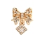 Rack Plating Brass Micro Pave Cubic Zirconia Pendants, Long-Lasting Plated, Lead Free & Cadmium Free, Bowknot with Rhombus, Light Gold, 16x13x10mm, Hole: 4mm