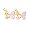 304 Stainless Steel Enamel Pendants, with Rhinestone and ABS Plastic Pearl, Buttterfly Charms, Ion Plating(IP), Real 18K Gold Plated, Pearl Pink, 19x19.5x4mm, Hole: 1.6mm