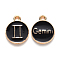 Alloy Enamel Pendants, Cadmium Free & Lead Free, Flat Round with Constellation, Light Gold, Black, Gemini, 15x12x2mm, Hole: 1.5mm