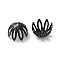 Ion Plating(IP) 304 Stainless Steel Bead Caps, 8-Petal Flower, Black, 11x7.5mm, Hole: 1.2mm