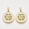 201 Stainless Steel Pendants, with Shell and Random Size Snap on Bails, Flat Round with Tree, Golden, 23x20x2mm, Hole: 7~10x3~5mm