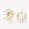 Brass Stud Earring Findings, with Loop, Real 18K Gold Plated, Nickel Free, Flower, 16~18x16mm, Hole: 1mm, Pin: 0.8mm