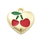 Alloy Enamel Pendants, Golden, Heart Charms, Cherry, 16x15x3mm, Hole: 2mm