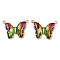 Brass Pave Faceted Glass Connector Charms, Cadmium Free & Nickel Free & Lead Free, Golden Tone Butterfly Links, Colorful, 17.5x23x5mm, Hole: 0.9mm