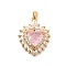 Brass Micro Pave Clear Cubic Zirconia Pendants, with Glass, Flower, Real 18K Gold Plated, Pink, 26x21x6.5mm, Hole: 4x2.5mm