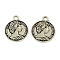 Feng Shui Tibetan Style Zinc Alloy Coin Pendants, Flat Round Carved Queen Elizabeth II, Cadmium Free & Lead Free, Antique Silver, 19.7x16x2.5mm, Hole: 2mm, about 294pcs/500g