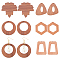 10Pcs 5 Styles Autumn Theme Wood Pendants, for Earrings Jewelry Accessories, Undyed, Ring & Triangle & Hexagon & Trapezoid & Maple Leaf, Saddle Brown, 37~48x37~48x4mm, Hole: 1.6mm, 2pcs/style