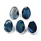 Natural Agate Slide Charms, with Brass Edge, Cadmium Free & Lead Free, Dyed, Oval, Platinum, 32~33.5x21~22x10~12mm, Hole: 6x2.5mm
