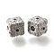 Brass Micro Pave Cubic Zirconia Beads, Cadmium Free & Nickel Free & Lead Free, Cube with Vine, Real Platinum Plated, 7.5x7.5x7mm, Hole: 1.8mm