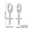 Shiny Brass Pave Cubic Zirconia Cross Hoop Earrings, Fashionable, Simple, and Trendy Women's Accessories, Silver, 26x8mm