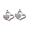 304 Stainless Steel Clay Rhinestone Pendants, Heart, Stainless Steel Color, 17.5x17x2.5mm, Hole: 1.6mm