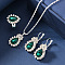 Teardrop Alloy Rhinestone Earring & Pendant Necklaces & Finger Rings Sets, Emerald, Necklaces: 420mm; Earring: 40x18mm; Ring: 17mm inner diameter