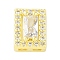 Brass Pave Clear Cubic Zirconia Slide Charms, Cadmium Free & Nickel Free & Lead Free, Real 14K Gold Plated, Rectangle, 8.5x6.5x4.5mm, Hole: 1.5~2.5x1mm