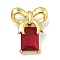 Rack Plating Brass Micro Pave Cubic Zirconia Pendants, with Glass, Long-Lasting Plated, Cadmium Free & Lead Free, Real 18K Gold Plated, Rectangle & Bowknot, Dark Red, 26x21x8mm, Hole: 2x5.5mm