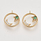 Brass Micro Pave Cubic Zirconia Charms, Real 18K Gold Plated, Flat Round with Star and Moon, Nickel Free, Green, 13.5x11.5x3mm, Hole: 0.9mm