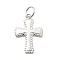 925 Sterling Silver Pendants, Religion Cross Charms, with 925 Stamp and Jump Rings, Silver, 18.5x12.5x1.5mm, Hole: 4mm