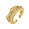 Rack Plating Brass Micro Pave Cubic Zirconia Finger Rings, Open Cuff Rings for Women, Long-Lasting Plated, Cadmium Free & Lead Free, Real 18K Gold Plated, 9.5mm, Inner Diameter: Adjustable